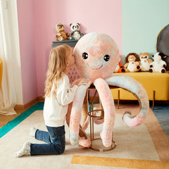IKASA Giant Octopus Plush Toy 30in Soft Stuffed Animal - Pink & Beige Tentacles