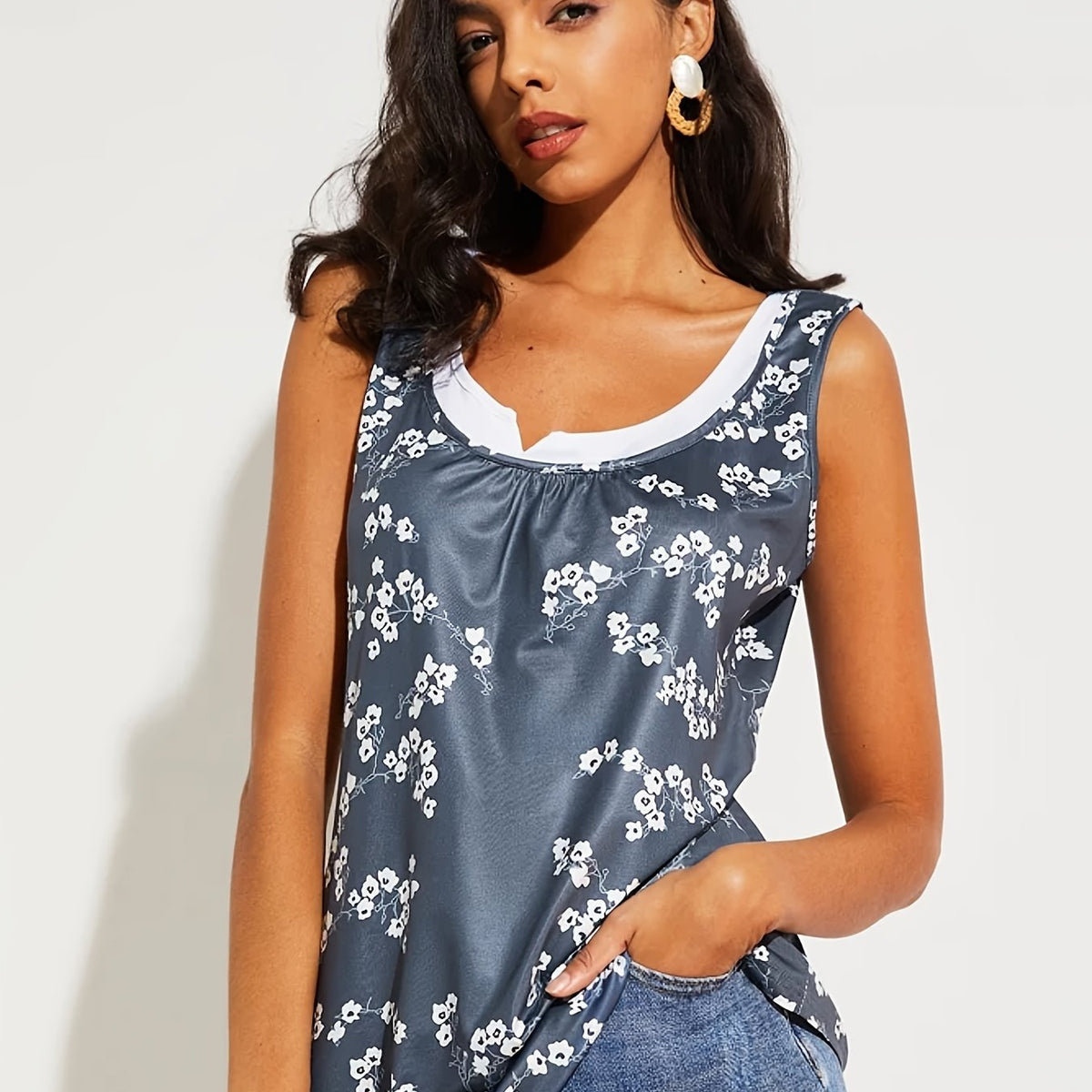 Floral Print Sleeveless Tank Top for Women