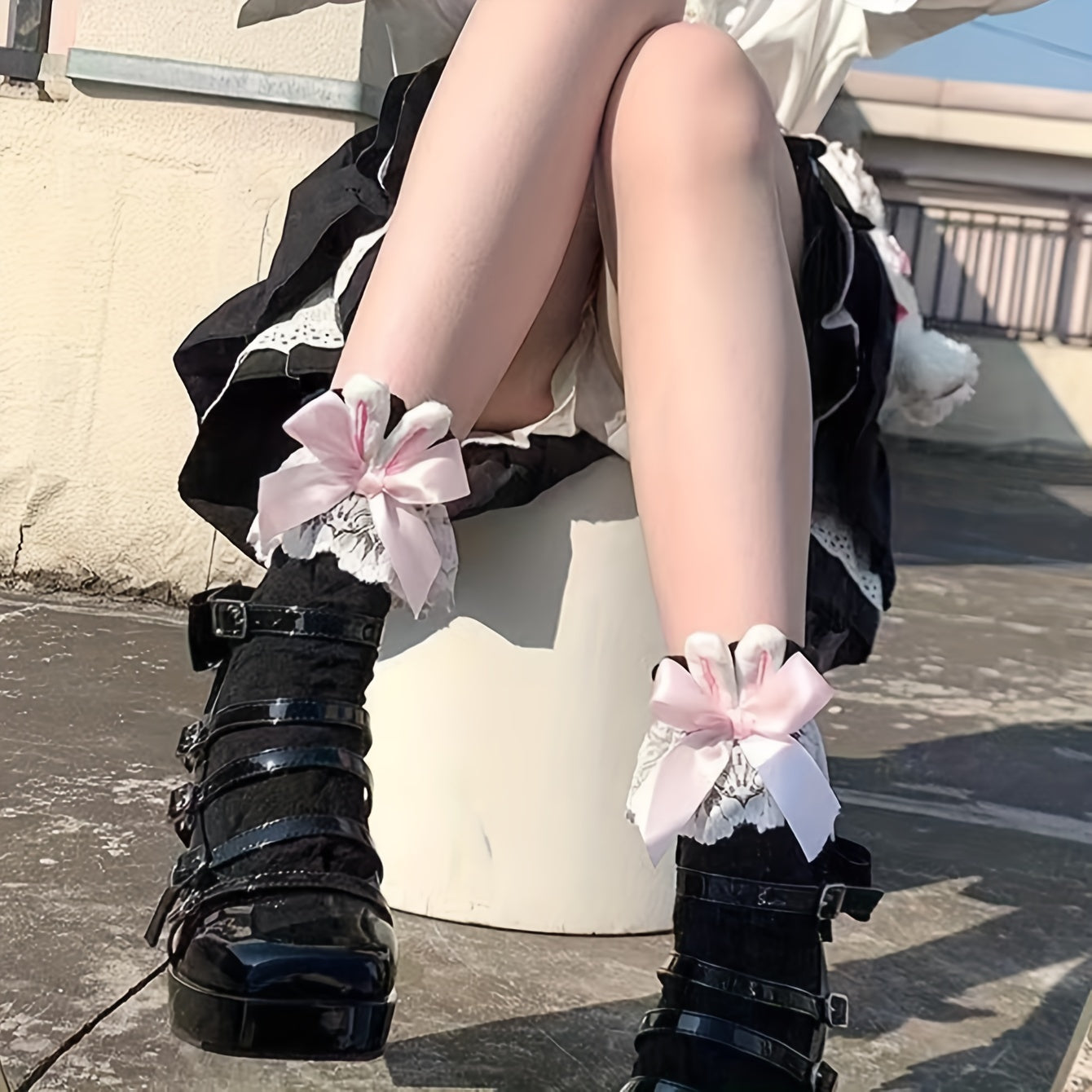 Lace Stitching Bow Socks Bunny Ear Decor Women's Stockings