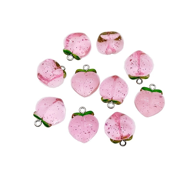10pcs Pink Transparent Peach Pendants for DIY Earrings Necklaces Sweater Chains