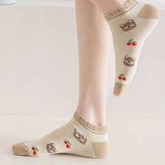 5 Pairs Cartoon Bear Print Socks Women's Stockings