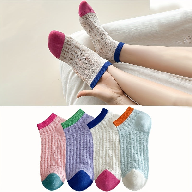 4 Pairs Colorblock Crew Socks Women's Stockings & Hosiery