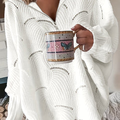  Casual Sweater Women's Plus Knitted Half Zipper Long Sleeve Pullover