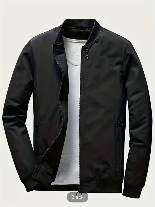 Men's Stand Collar Windbreaker Zip Up Jacket