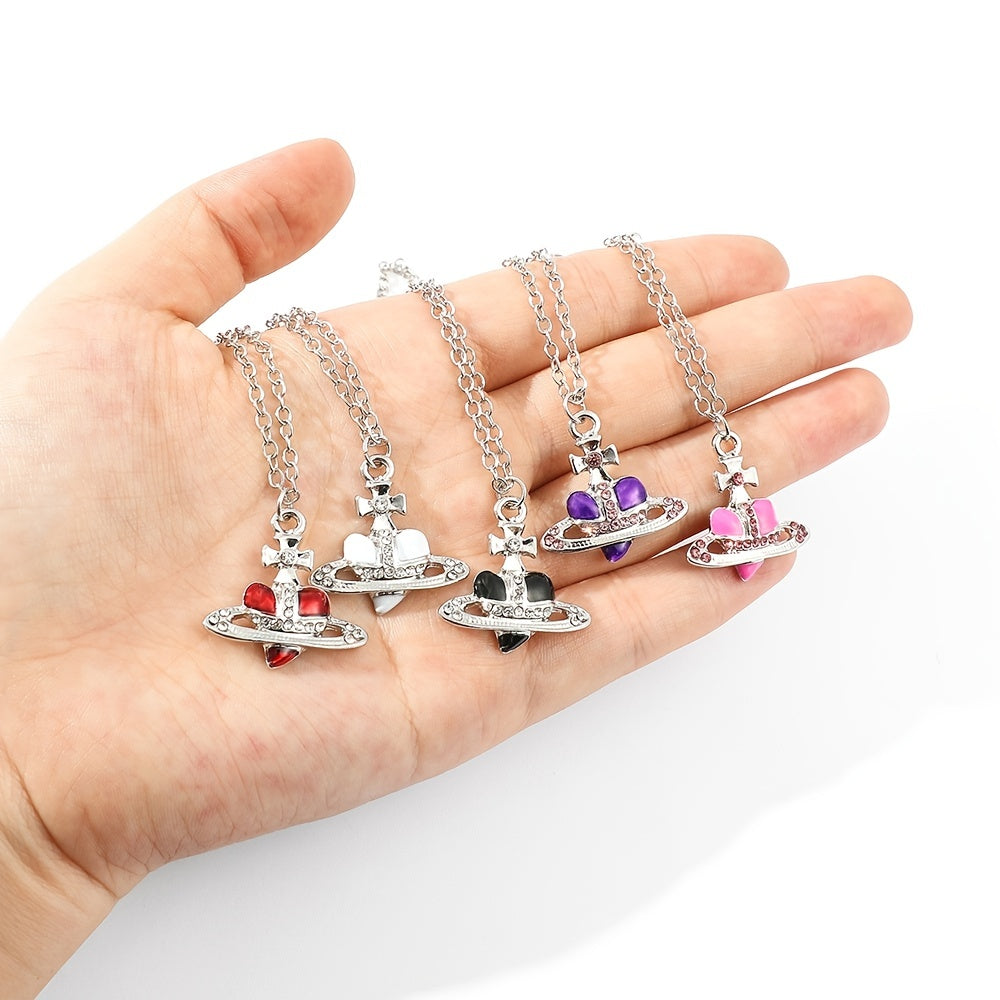 Heart Chain Necklace Rhinestone Pendant Vintage Jewelry