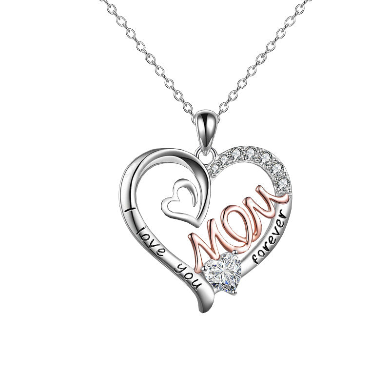 Heart Shape Pendant Necklace with Zircon Inlay