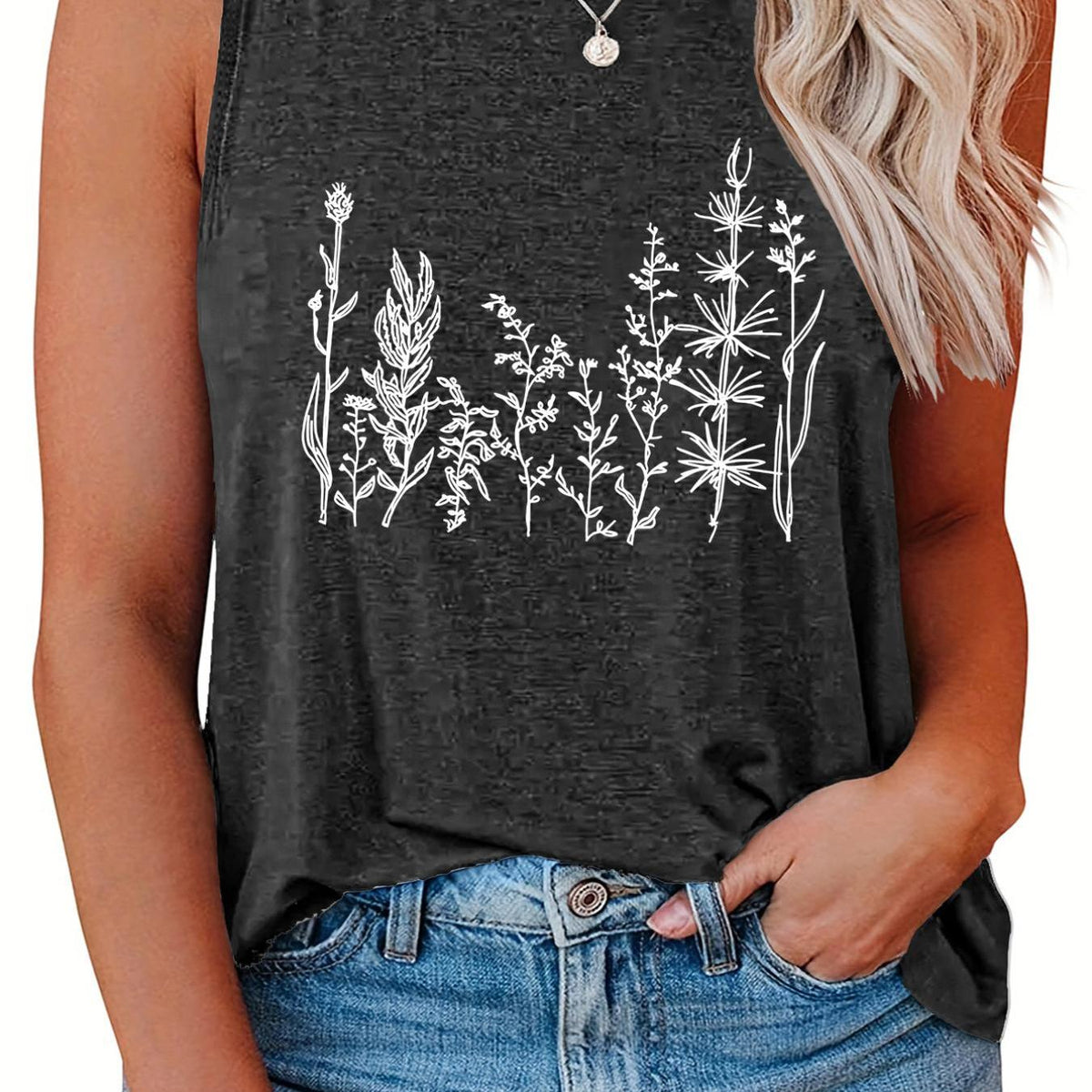  Floral Print Round Neck Tank Top