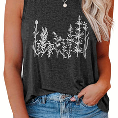  Floral Print Round Neck Tank Top