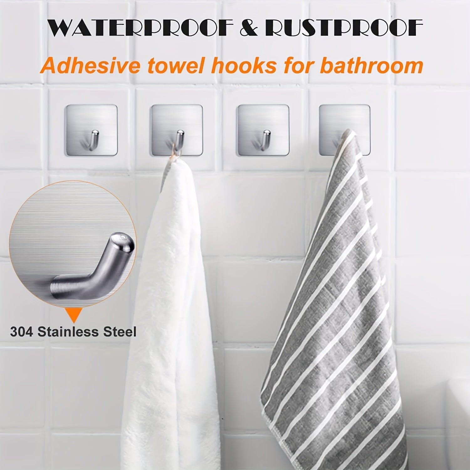 4pcs Stainless Steel Hooks Self adhesive Garage Storage Hooks Minimalist Style