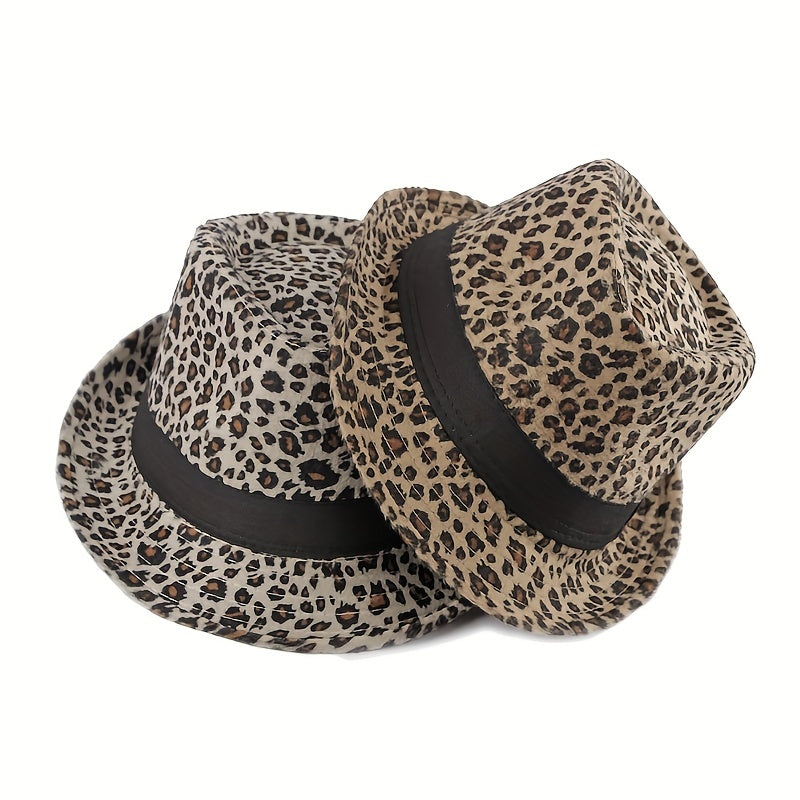 Leopard Pattern Wide Brim Fedora Hat for Parties