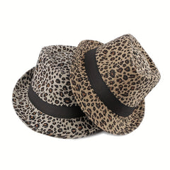 Leopard Pattern Wide Brim Fedora Hat for Parties