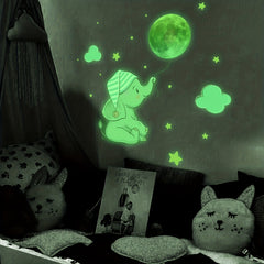 18pcs Luminous Elephant Moon Star Children's Room Fluorescent Decoration