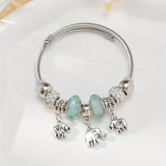 Rhinestone Clay Big Hole Bead & Elephant Pendant Bracelet