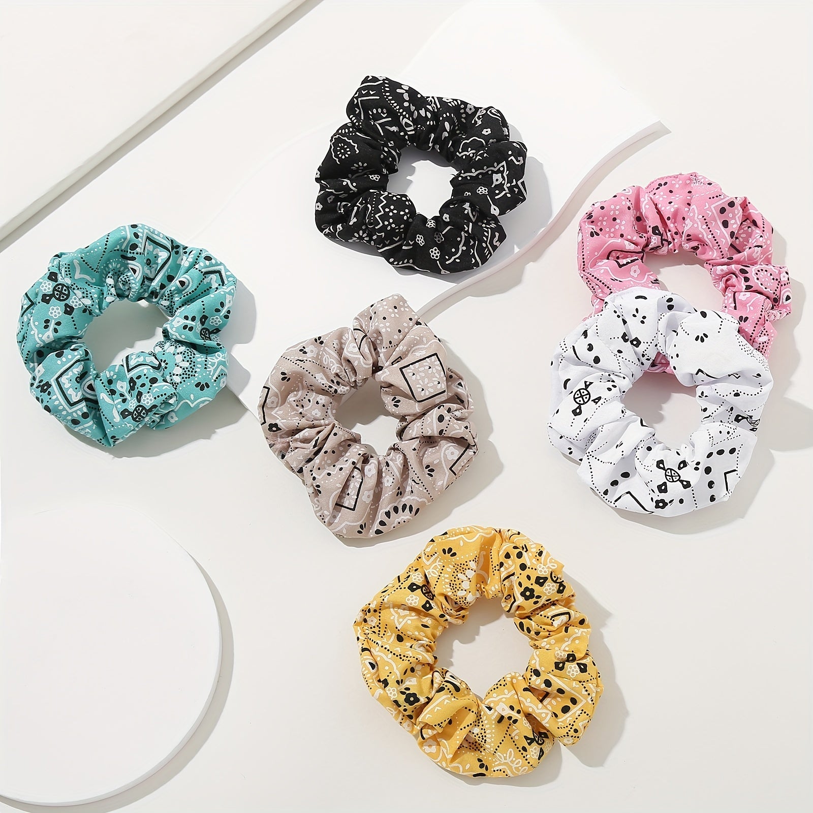 6PCS Paisley Flower Print Hair Tie High Elasticity Headband Hair Accessories