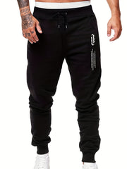Letter Print Men's Drawstring Sweatpants Pocket Casual Comfy Jogger Pants