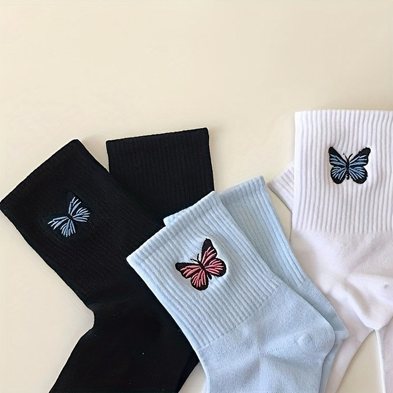 Butterfly Embroidery Socks, Women's Mid Tube Stockings