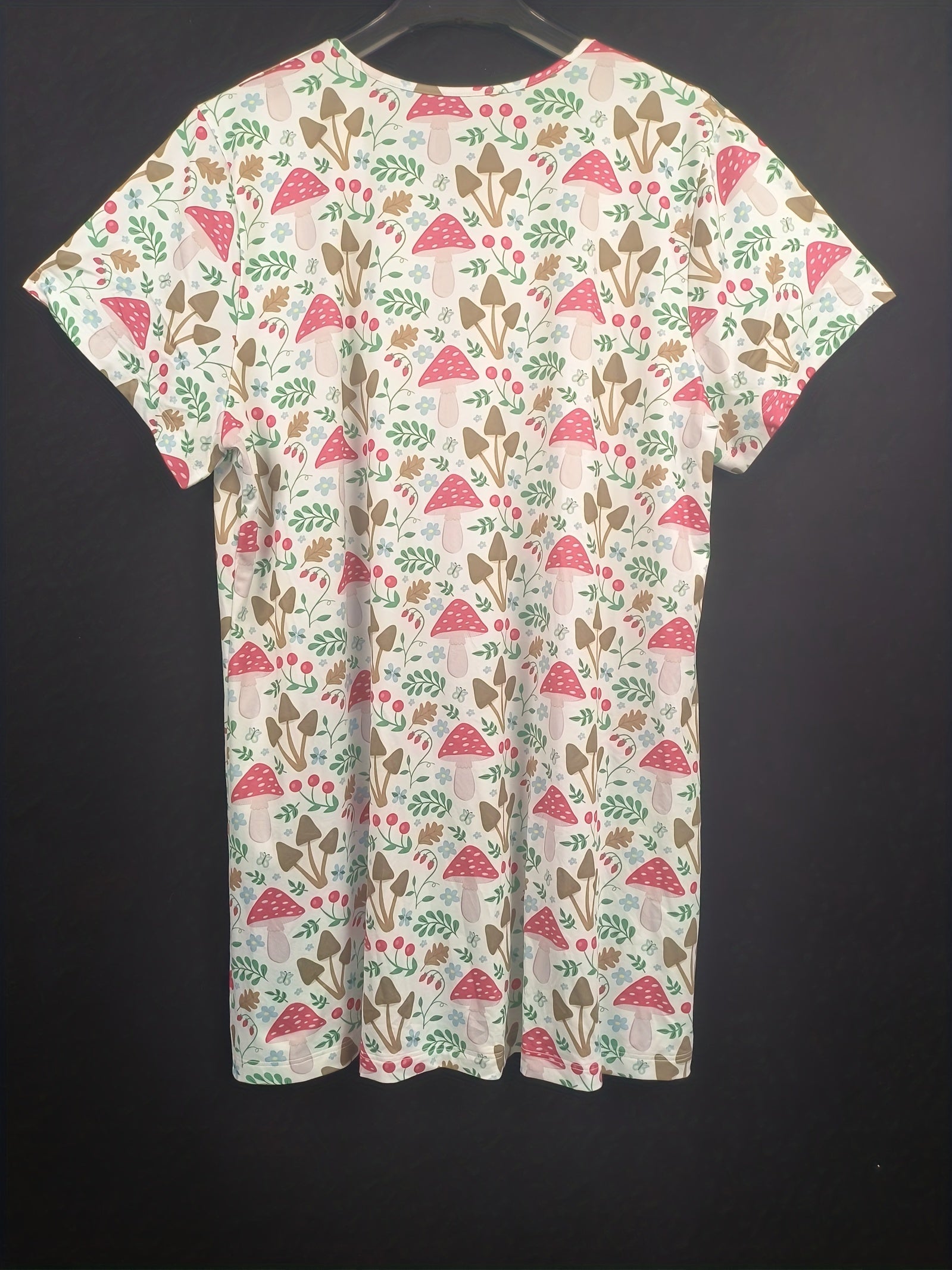  Mushroom & Leaf Print Dress Short Sleeve