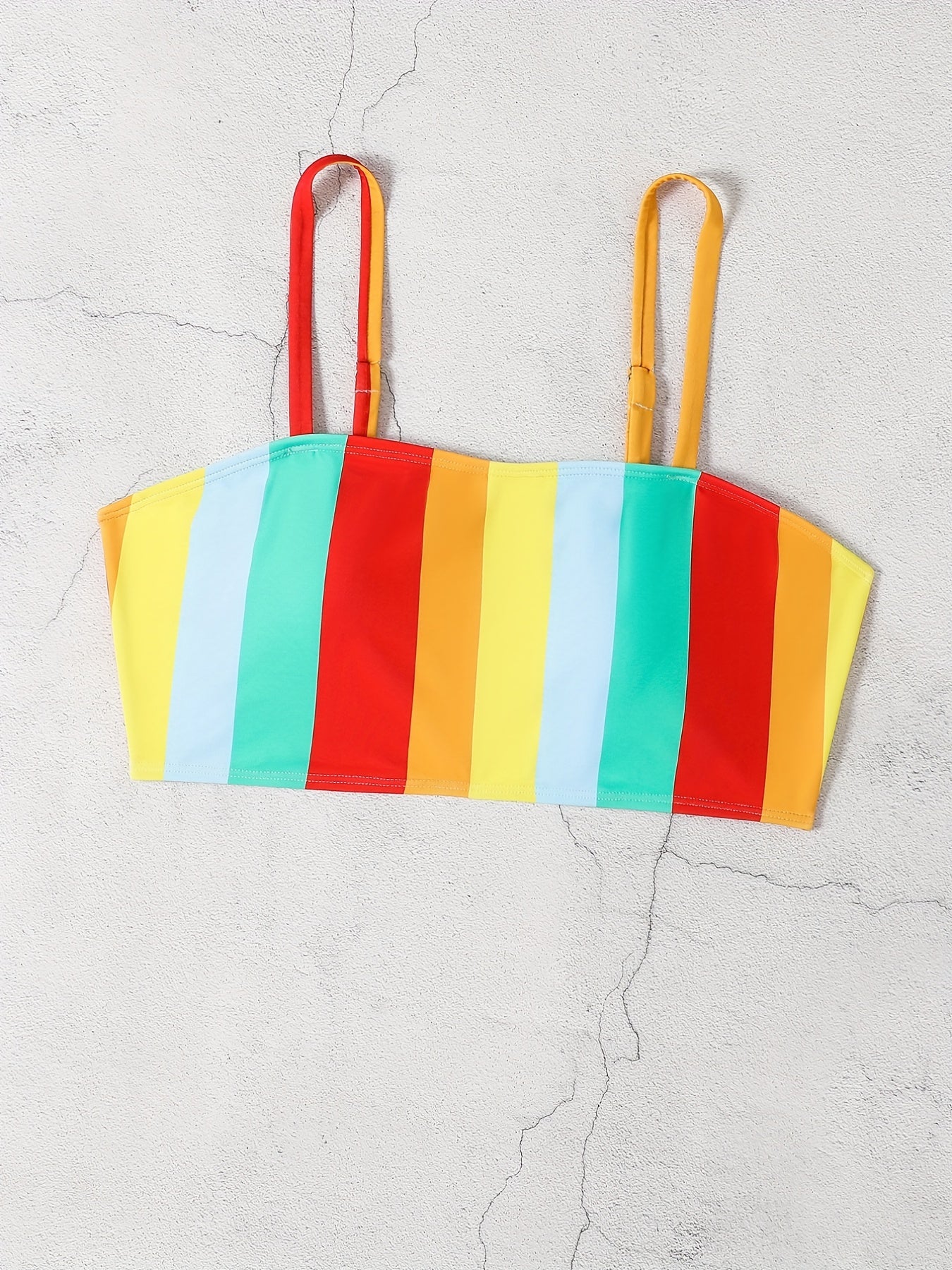  Colorblock Stripe Print Bikini Top