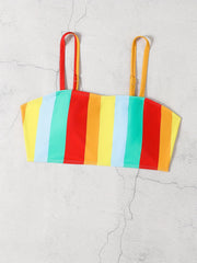  Colorblock Stripe Print Bikini Top