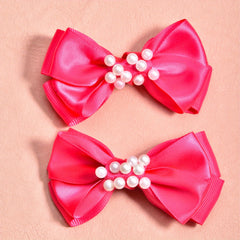 2pcs Pearl Ribbon Bow Hair Clips Girls Accessories