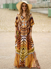  Butterfly Print V Neck Cover Up Dress
