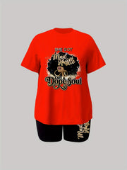  Slogan & Figure Print Short Sleeve Top & Shorts Set