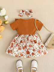 Baby Girls Ruffle Floral Dress Headband Set