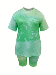  Tie Dye Tee & Shorts Set Round Neck Outfit