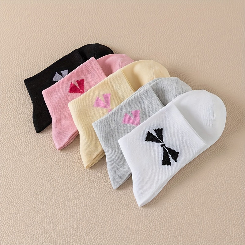 5 Pairs Bow Print Socks Mid Tube Women's Stockings