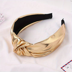 PU Leather Knotted Hair Band Wide Glitter Headband Punk Glossy Headdress