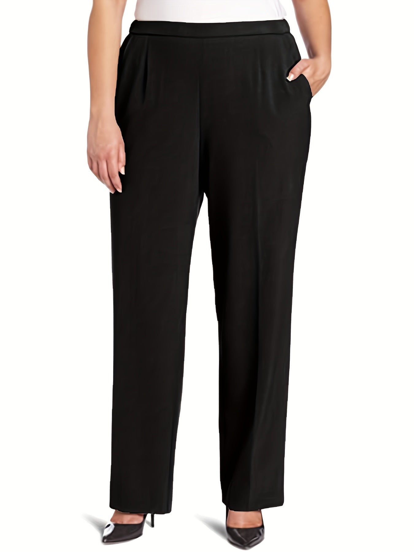  Solid High Stretch Straight Leg Pants With Pockets