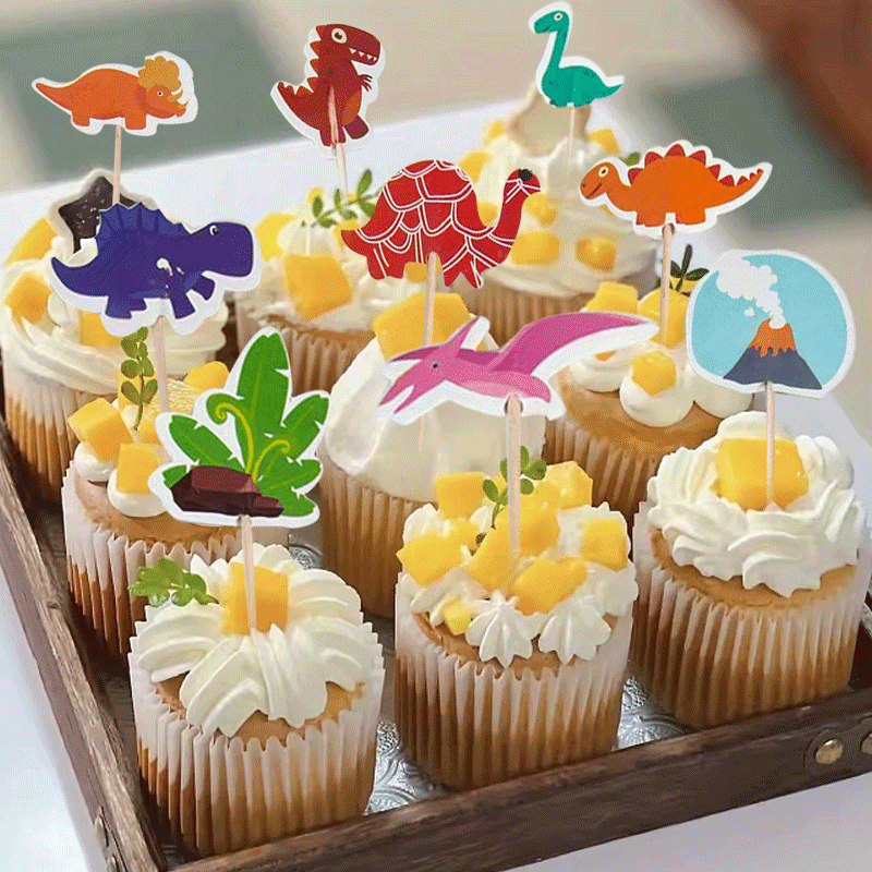 24pcs Dinosaur Park Cupcake Toppers Baby Shower Birthday Party Cake Decorations