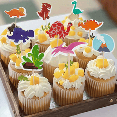 24pcs Dinosaur Park Cupcake Toppers Baby Shower Birthday Party Cake Decorations
