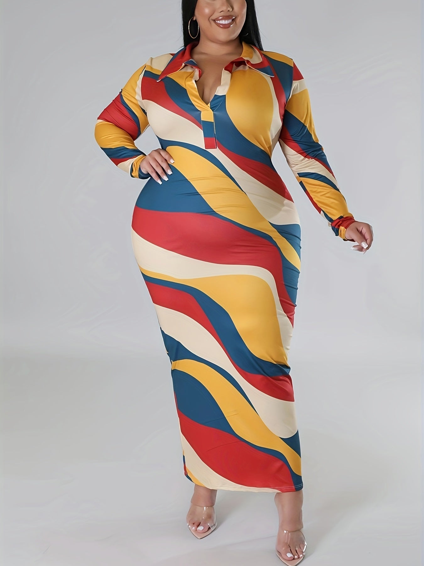  Geometric Print Bodycon Midi Dress