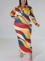  Geometric Print Bodycon Midi Dress