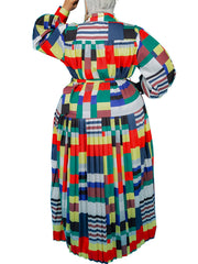  Colorblock Lantern Sleeve Maxi Dress