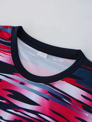Men's Stripe Print Crew Neck Short Sleeve Soccer Club Uniform Shirt
