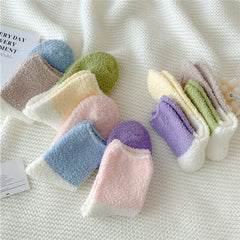 6 Pairs Colorblock Pattern Plush Socks Soft Mid Tube Women's Stockings