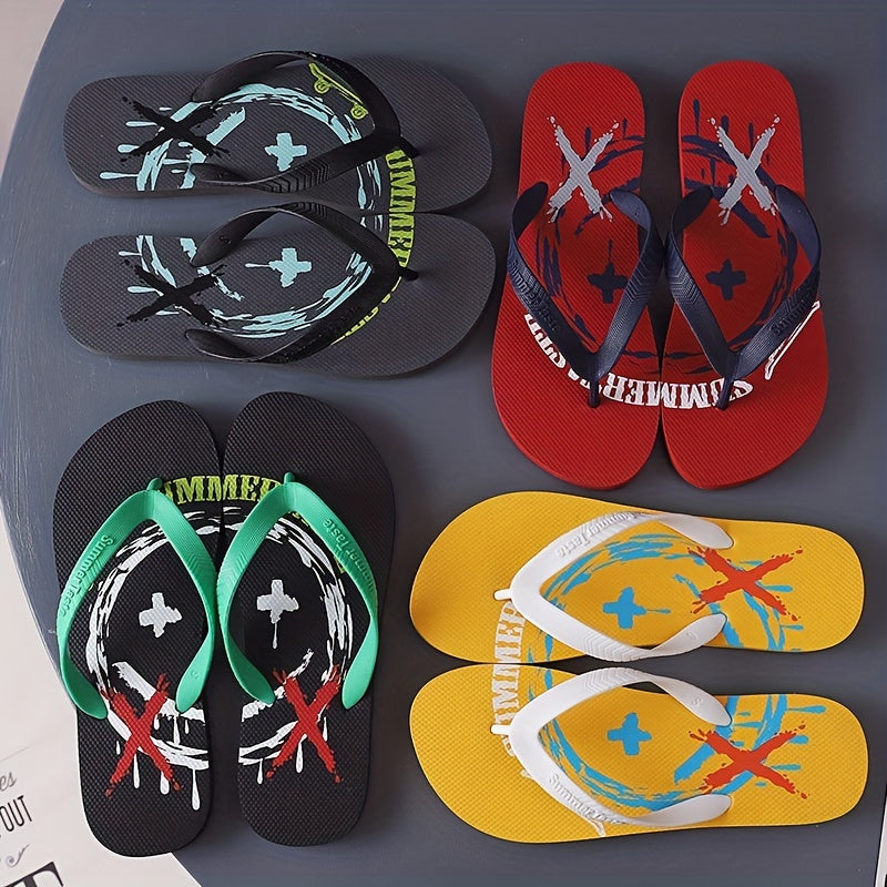 Men's Cartoon Print Arch Support Flip Flops Lightweight Non-slip Sandals
