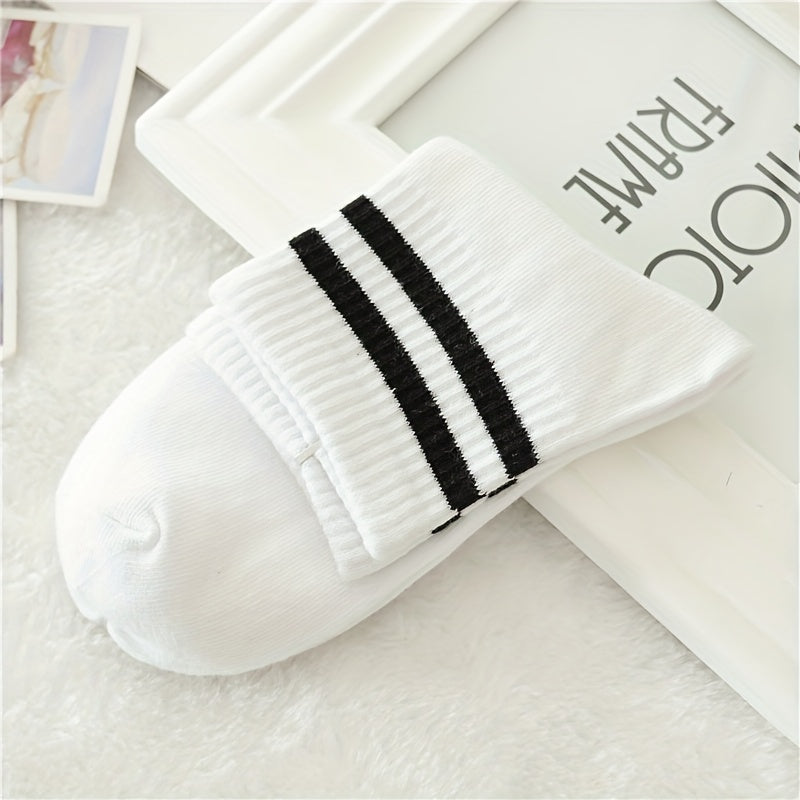 4 Pairs Striped Sports Socks Crew Short Women's Stockings
