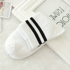 4 Pairs Striped Sports Socks Crew Short Women's Stockings