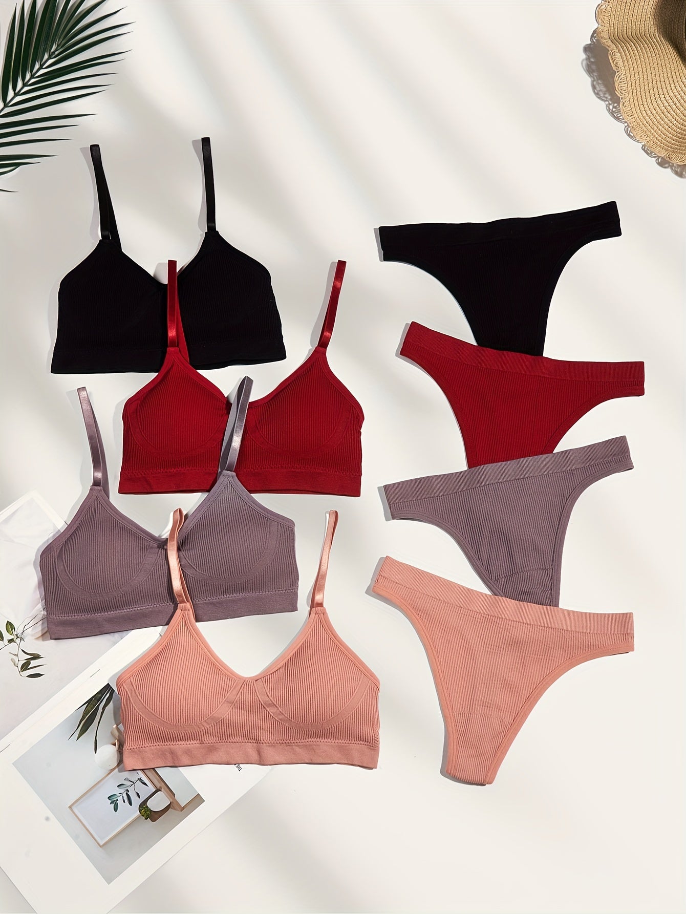 4 Sets Wireless Push Up Bra & Thong Lingerie Set Women's Lingerie