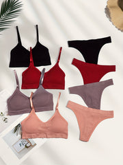 4 Sets Wireless Push Up Bra & Thong Lingerie Set Women's Lingerie
