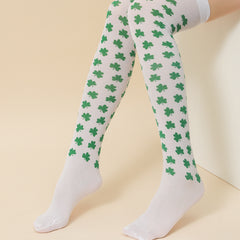 Lucky Shamrock Print Green Striped St Patrick's Over The Knee Socks
