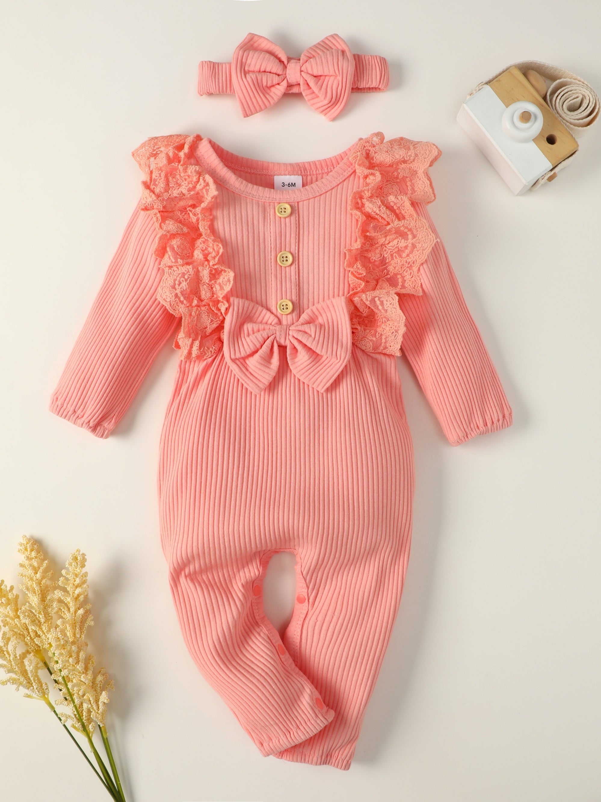 Casual Ruffle Long Sleeve Romper Set for Baby Girls