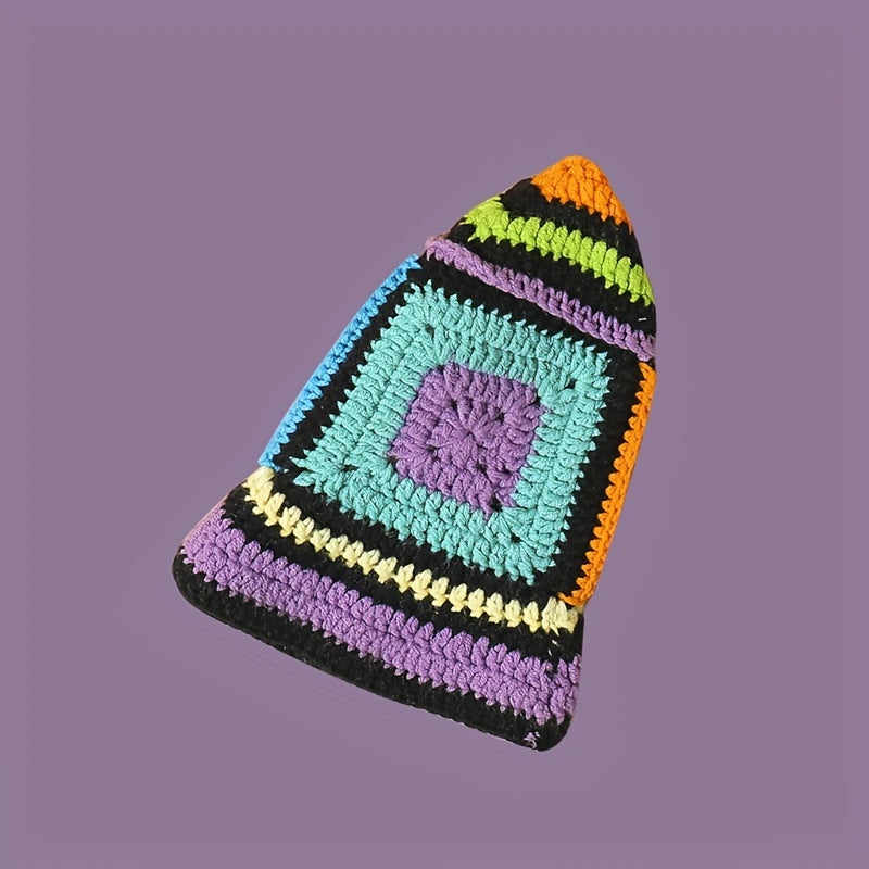 Classic Block Bucket Hats Hollow Crochet Cloche Hats Vintage Beanie