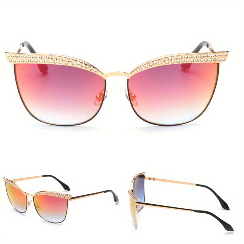 Rhinestone Mirror Lens Sunglasses UV400