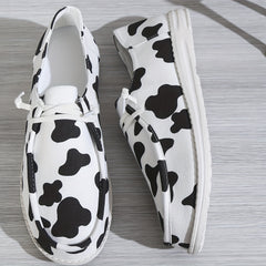 Women's Cow Pattern Canvas Shoes Casual Lace Up Outdoor Sneakers