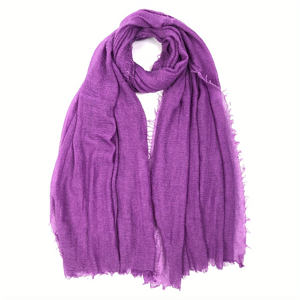 Purple Crinkle Scarf Frayed Edge Warm Shawl Women Head Wrap