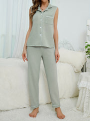 Solid Waffle Lounge Set Sleeveless Top & Pants Women's Loungewear